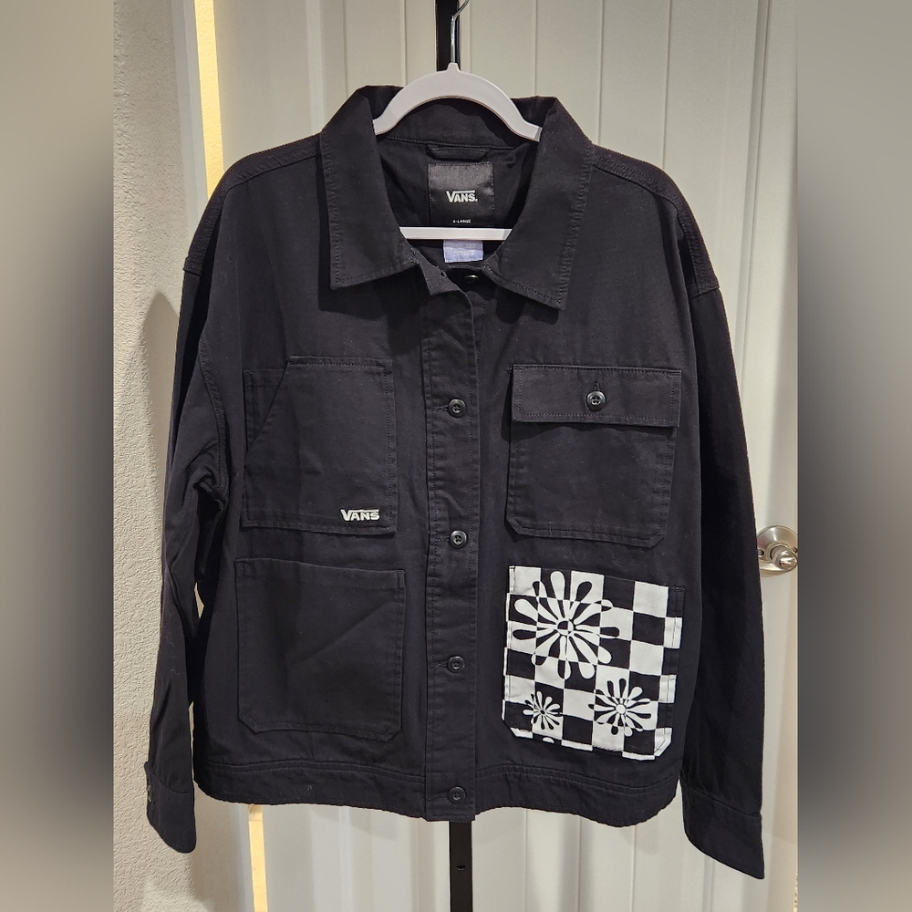 Vans Black Shirt Jacket with Checker Floral Patch